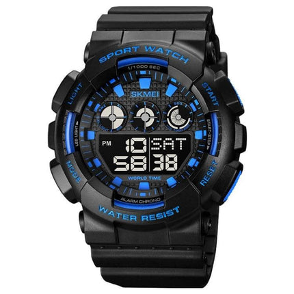 SKMEI Waterproof Electronic Watch for Daily Timekeeping and Alarms - black and blue digital sport watch, 50m water resistant with alarm and timer