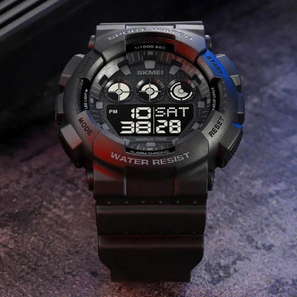 SKMEI Waterproof Electronic Watch for Daily Timekeeping and Alarms - black digital sports watch, 50m water resistant with alarms and timers