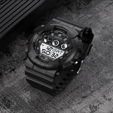 SKMEI Waterproof Electronic Watch for Daily Timekeeping and Alarms black sport digital watch showing time and alarm functions, 50m water resistant