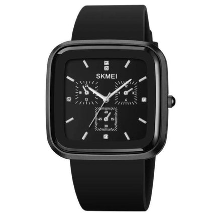 SKMEI Silicone Strap Waterproof Quartz Watch for Everyday Timekeeping black square dial with silicone strap, waterproof casual timepiece
