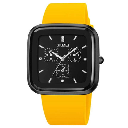 SKMEI Silicone Strap Waterproof Quartz Watch for Everyday Timekeeping yellow silicone strap black square dial waterproof quartz movement