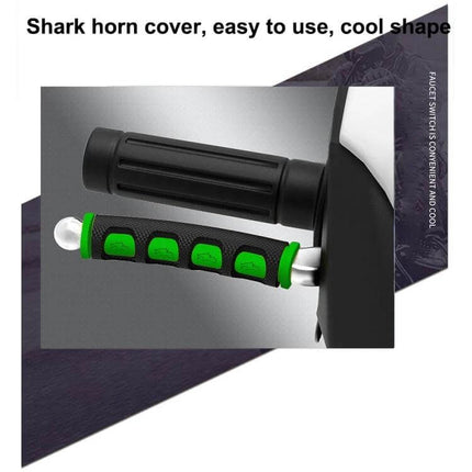 PVC Horn Shape Hand Grip Covers For Motorcycle 2 Pack - black and green PVC horn-shaped slip-on grips shown installed on motorcycle handlebar