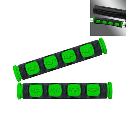 PVC Horn Shape Hand Grip Covers For Motorcycle 2 Pack - green black PVC grips with shark icons, slip-on heat-resistant handlebar covers