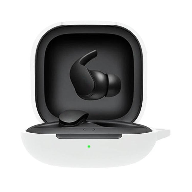 Protective Silicone Cover for Everyday Beats Earphone Use - white silicone case with open charging cutout protecting black earphones
