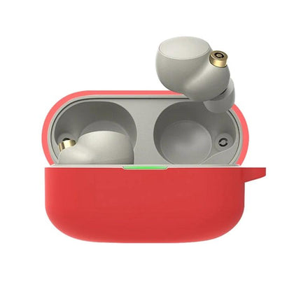 A Protective Case for Sony Earphones in Everyday Situations - red silicone case protecting earbuds during commuting and exercise