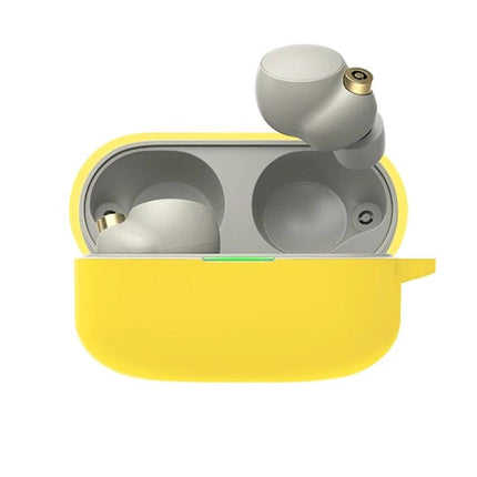 A Protective Case for Sony Earphones in Everyday Situations - yellow silicone case protecting earbuds during commuting and exercise