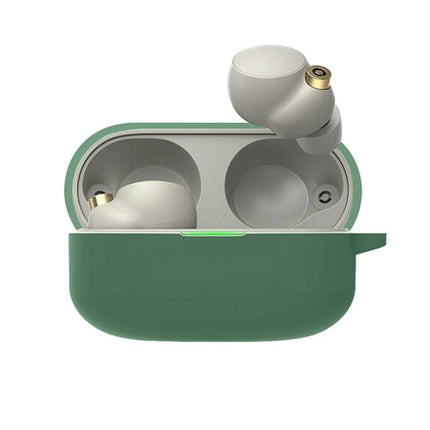 A Protective Case for Sony Earphones in Everyday Situations silicone green case showing earbuds inside for commuting and exercise protection