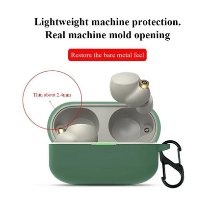 A Protective Case for Sony Earphones in Everyday Situations silicone green case with earbuds and carabiner