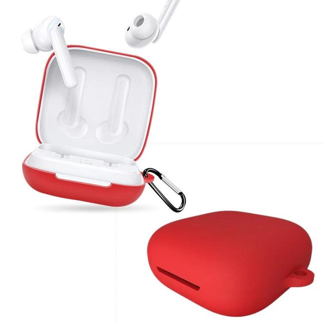 Silicone Protective Case for OPPO Enco W51 Earphones in Daily Life - red silicone cover with carabiner for charging case protection