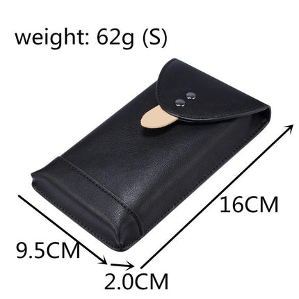 Universal Fanny Pack For Phones Up To 5.7 Inches slim black leather pouch 16cm x 9.5cm x 2cm lightweight 62g for hiking cycling