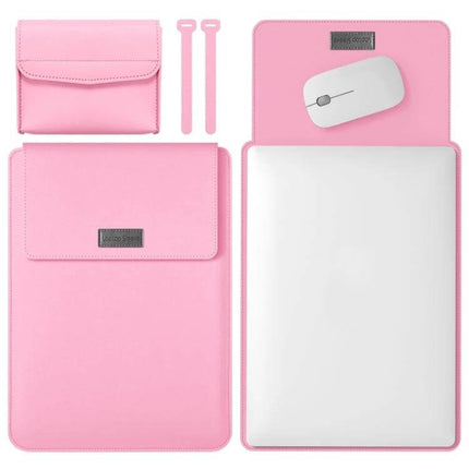 Versatile 4-in-1 Leather Laptop Bag for Daily Carrying — pink lightweight laptop sleeve set with mouse pad, pouch and strap