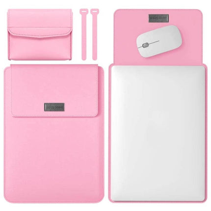 Versatile 4-in-1 Leather Laptop Bag for Daily Carrying - pink leather sleeve, pouch, mouse pad and straps for commuting and travel protection