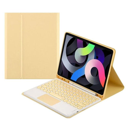 Leather Bluetooth Keyboard Case for Samsung Galaxy Tab S7 and A7 10.4 in gold with integrated wireless keyboard and protective leather folio