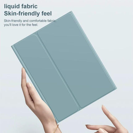 Leather Bluetooth Keyboard Case for Samsung Galaxy Tab S7 and A7 10.4 - teal leather folio with skin-friendly finish shown held in hand