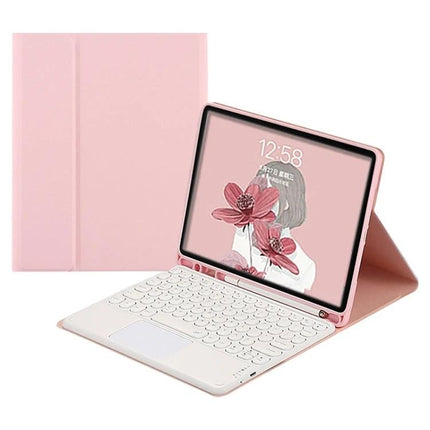 Leather Bluetooth Keyboard Case for Samsung Galaxy Tab S7 and A7 10.4 in pink with wireless keyboard and folio stand for students and professionals