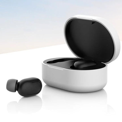 Silicone Protective Case for Redmi Earphones in Daily Use - white silicone case protecting earbuds with charging access