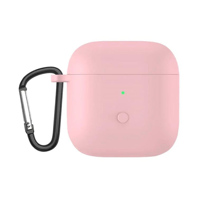 Silicone Case Protects Redmi Earbuds for Daily Activities - pink silicone protective case with carabiner, oil spray coating, scratch and dust resistant