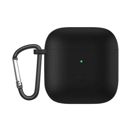 Silicone Case Protects Redmi Earbuds for Daily Activities - black silicone protective case with carabiner and oil-coated finish