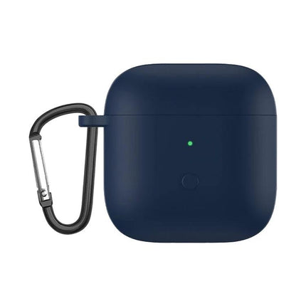 Silicone Case Protects Redmi Earbuds for Daily Activities - navy silicone protective case with carabiner, oil-spray coating resists scratches and dust