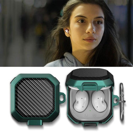 Protective Case for Samsung Earbuds During Daily Activities - rugged teal protective case for Samsung earbuds shown open and closed