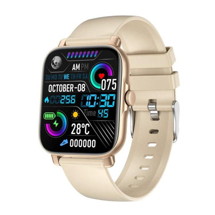 Practical Smart Watch for Everyday Routines and Activities - beige smartwatch showing heart rate, steps, notifications and weather