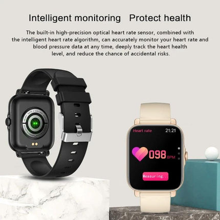 Practical Smart Watch for Everyday Routines and Activities - sleek black and gold models showing heart rate monitoring 098 BPM and optical sensor