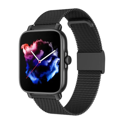 Daily Activity Tracker for Everyday Fitness and Routine Monitoring – black mesh strap smartwatch showing activity display and heart rate tracking