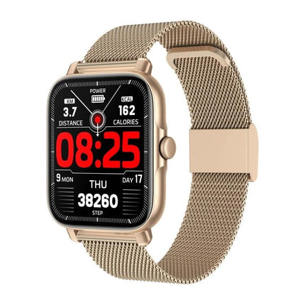 Daily Activity Tracker for Everyday Fitness and Routine Monitoring gold smartwatch showing time, steps, heart rate and calorie metrics