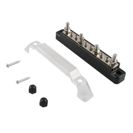 10 Way Power Distribution Block With 4 Fixing Screws compact nickel-plated copper block with flame-retardant base and clear protective cover