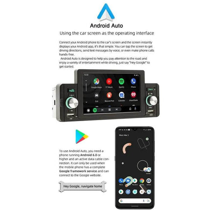 5 Inch Bluetooth Car MP5 Player for Hands-Free Audio Control - 5" dashboard unit with Android Auto, Apple CarPlay, Bluetooth, USB and microSD media support