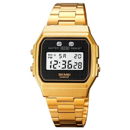SKMEI Waterproof Electronic Wristwatch for Everyday Wear gold digital watch, 50M water resistant, resin band, precise electronic timekeeping