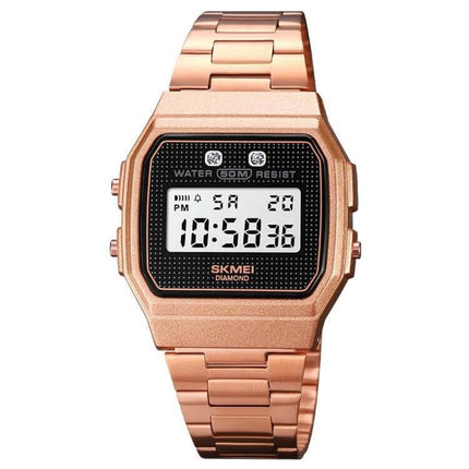 SKMEI Waterproof Electronic Wristwatch for Everyday Wear - rose gold digital watch, 50M water resistant, resin band, precise electronic timekeeping