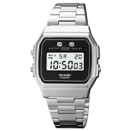 SKMEI Waterproof Electronic Wristwatch for Everyday Wear - silver digital 50M water-resistant resin band for reliable everyday timekeeping