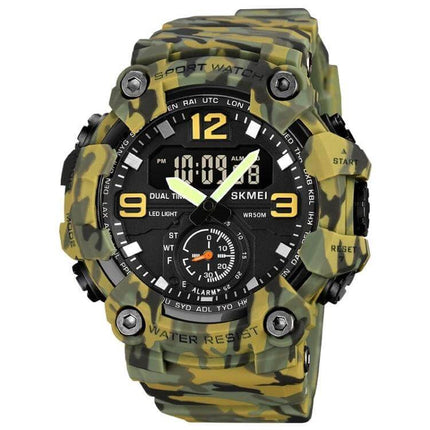 SKMEI Electronic Watch with Stainless Steel Buckle and Waterproof Design - camouflage sport digital-analog watch, 50m water resistant