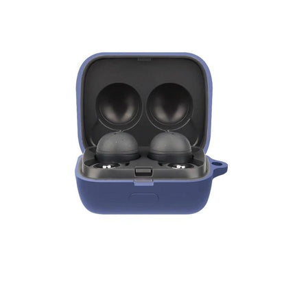 Silicone Protective Case for Sony LinkBuds During Daily Use — navy blue silicone cover protecting LinkBuds in open charging case