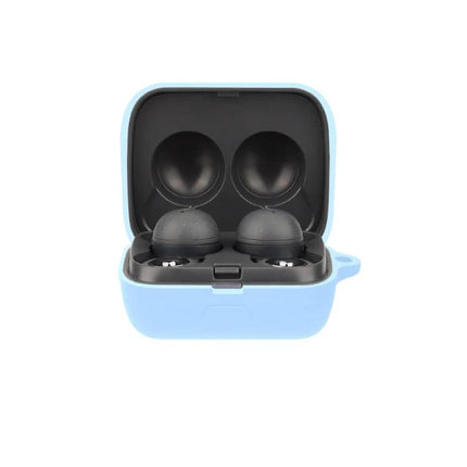 Silicone Protective Case for Sony LinkBuds During Daily Use - light blue silicone cover shielding earbuds in open charging case, slim 1:1 fit