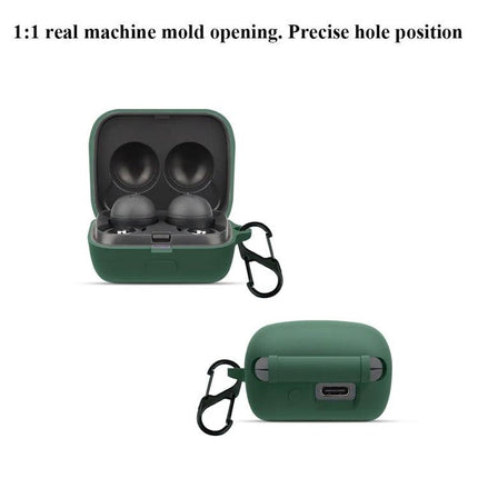 Silicone Protective Case for Sony LinkBuds During Daily Use - green silicone case with carabiner, precise 1:1 molding and USB charging port access