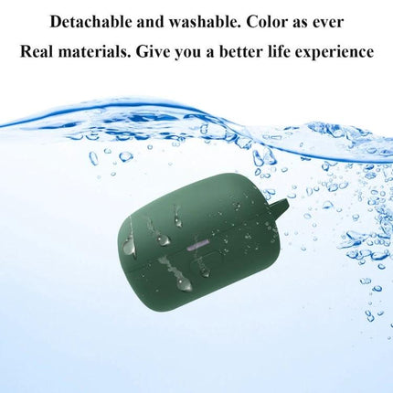 Silicone Protective Case for Sony LinkBuds During Daily Use showing green water-resistant silicone case with droplets and 1:1 fit