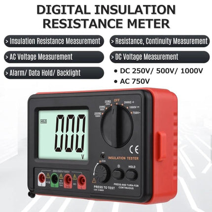 Benetech Insulation Resistance Tester for Electrical Diagnostics digital insulation resistance meter showing LCD, rotary dial and test terminals