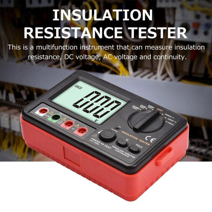 Benetech Insulation Resistance Tester for Electrical Diagnostics handheld meter showing digital readout and test ports for insulation, AC/DC voltage and continuity