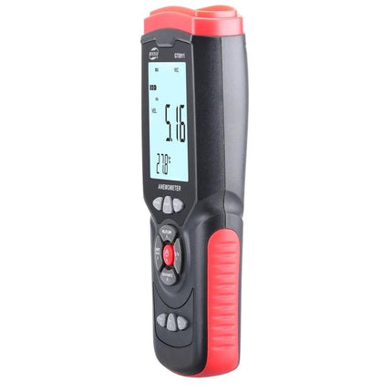 Benetech Handheld Anemometer for Wind Speed and Temperature Measurement handheld device showing digital display of wind speed and temperature