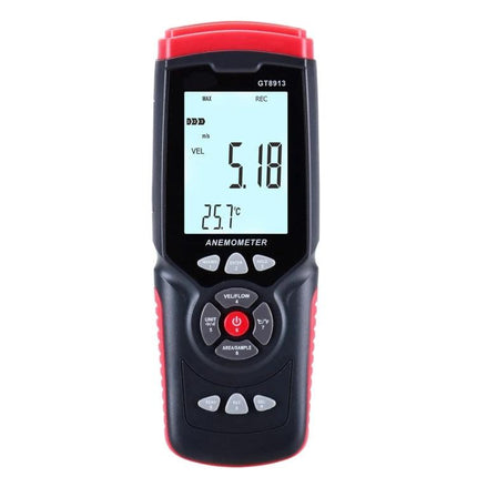 Benetech Handheld Anemometer for Wind Speed and Temperature Use handheld device showing 5.18 wind speed and 25.7°C temperature