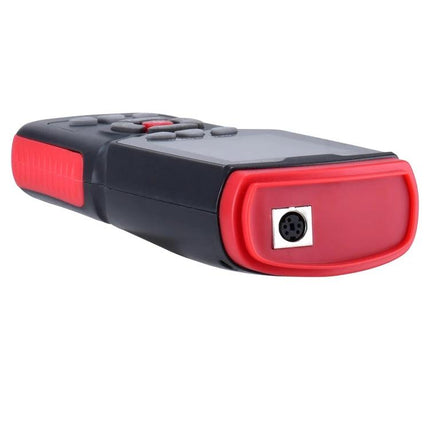 Benetech Handheld Anemometer for Wind Speed and Temperature Use handheld unit angled view showing buttons and sensor port