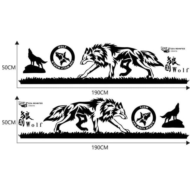 Wolf Totem Pattern Car Decorative Stickers, Set of 2 Pieces - black wolf side decals (190cm x 50cm) for car exterior personalization