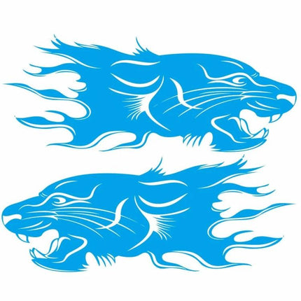 Set of 2 Lion Pattern Car Decorative Stickers for Vehicles - blue flaming lion PVC decals 100x40cm each, bold car hood graphics