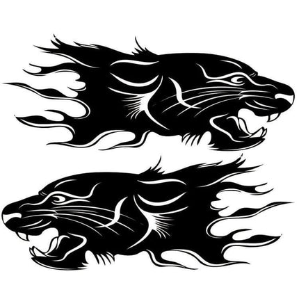 Set of 2 Lion Pattern Car Decorative Stickers for Vehicles - bold black PVC lion head decals 100x40cm, flame-style pair for hood or sides