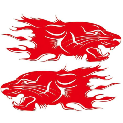 Set of 2 Lion Pattern Car Decorative Stickers for Vehicles - red flaming lion PVC decals 100x40cm for car hood or door