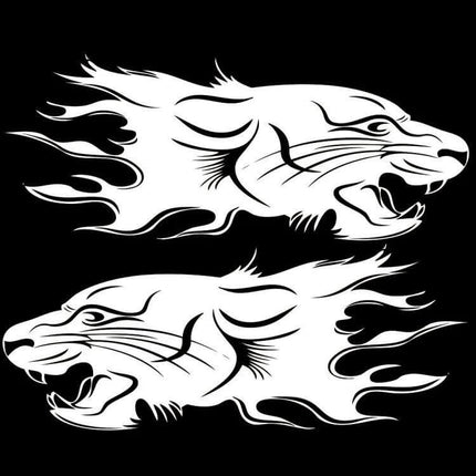 Set of 2 Lion Pattern Car Decorative Stickers for Vehicles - white flaming lion heads PVC decals 100x40cm for car hood and sides