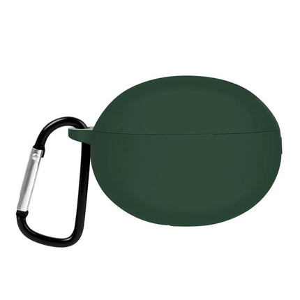 Protective Silicone Case for Huawei Earbuds in Daily Use — dark green silicone cover with carabiner for 360-degree protection