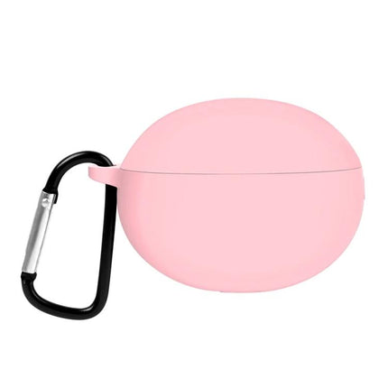 Protective Silicone Case for Huawei Earbuds in Daily Use — pink silicone 360° protective case with carabiner for commute and workouts